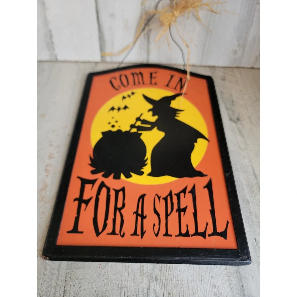 Halloween come in for a spell witch sign unique wall home decor cauldron